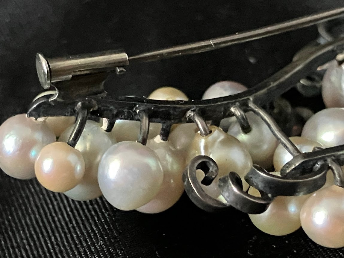 Vintage Sterling Silver Pearl Brooch 27 Multicolor Grape Vine Cluster 20g Tested