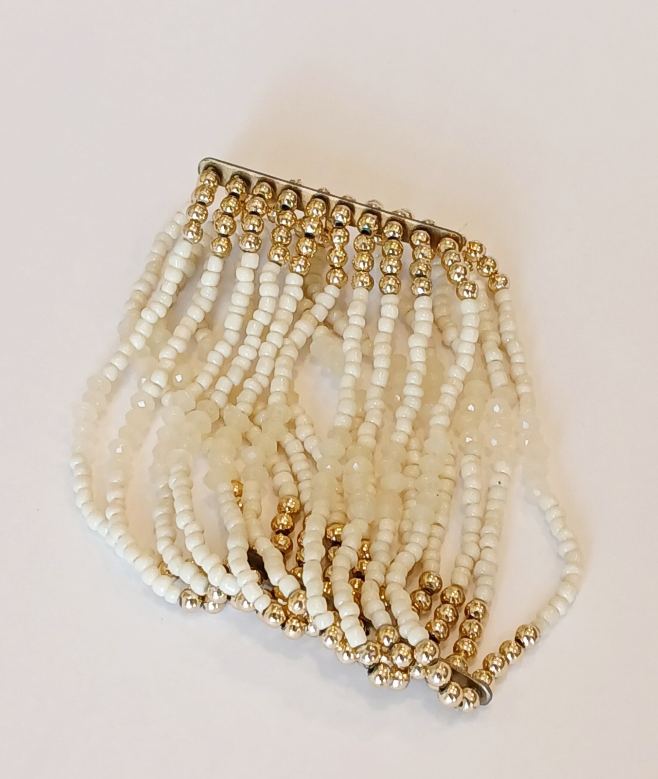 Chic Appearance 0.97oz BRACELET multi-layer ivory and gold-toned beads Stretch
