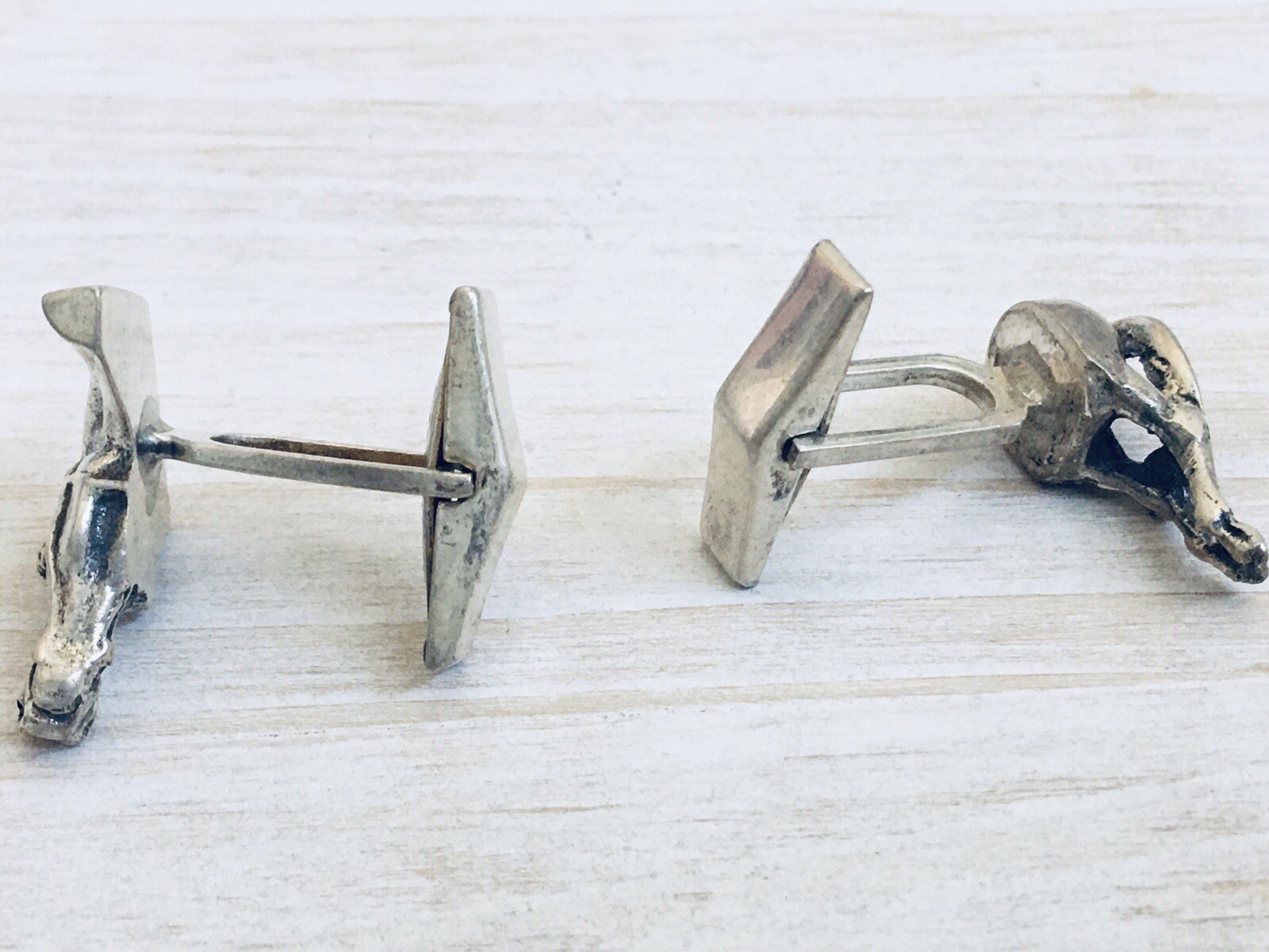 Horse Head & Tail Cufflinks 925 STERLING Silver Western Unique VTG Father’s Gift