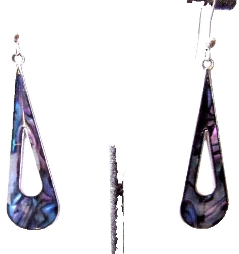 PAUA SHELL INLAID LONG GYPSY BOHO PIERCED EARRINGS
