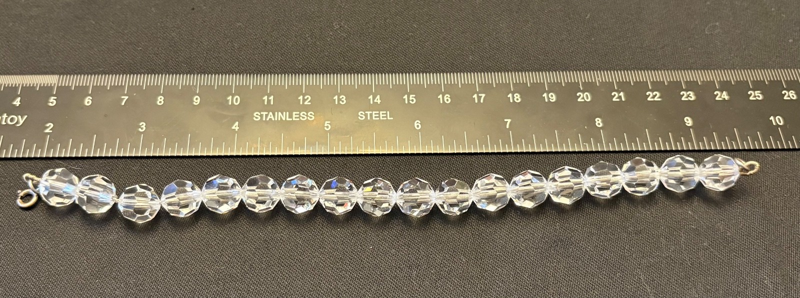 Vintage Crystal Bracelet 1 CM Faceted Beads Sterling Silver Clasp 7.75” Long Old