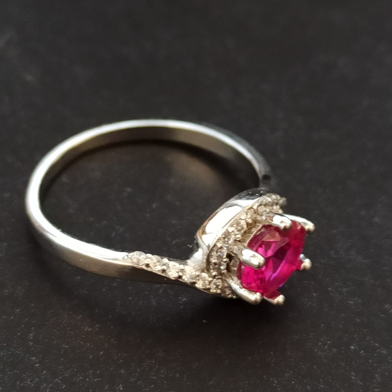 Sterling Silver Ruby Ring Bright Fuchsia Pink Tested 925 Feminine Classic Gift