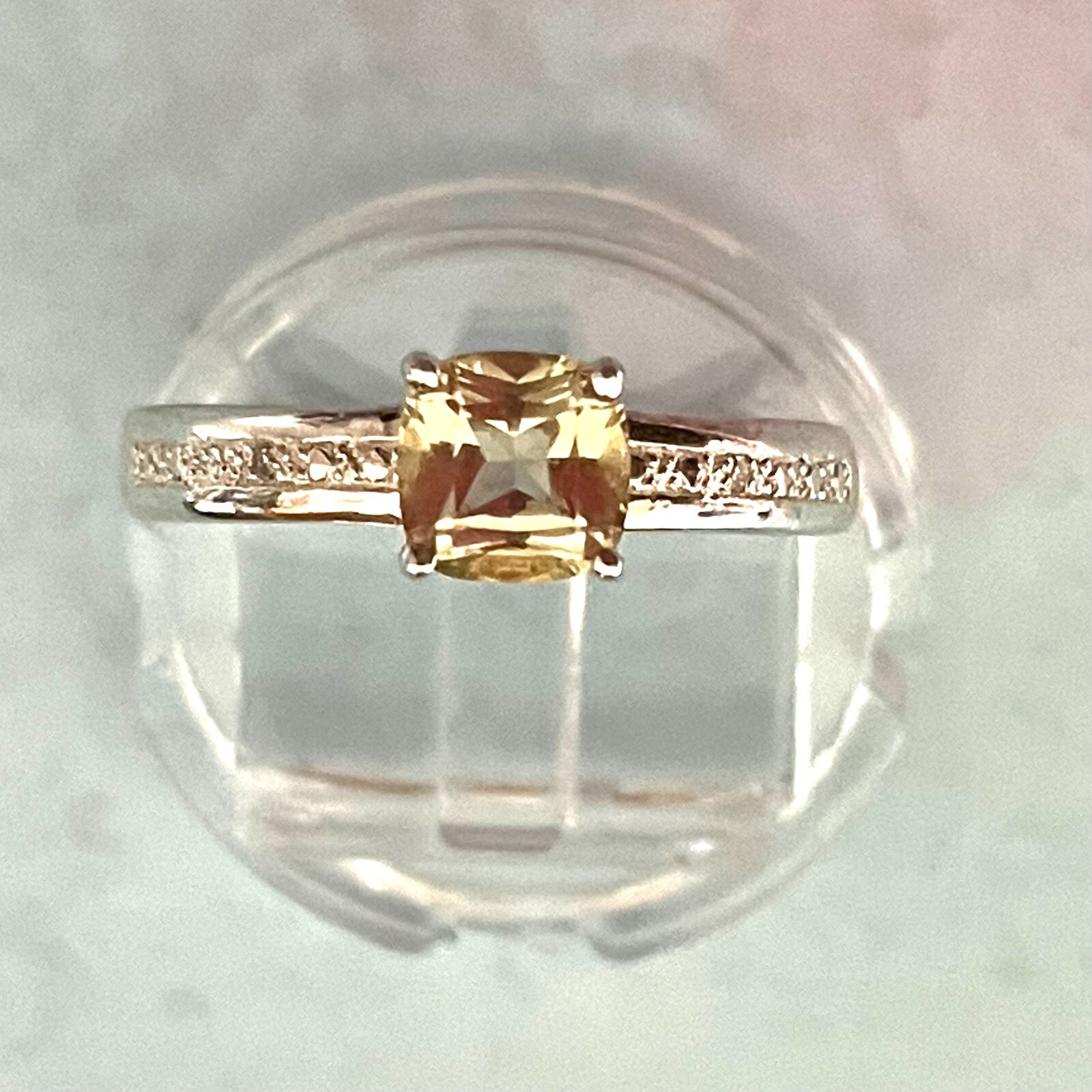 Vintage Citrine Cubic Zirconia Sterling Silver 925 Ring Size 7.75