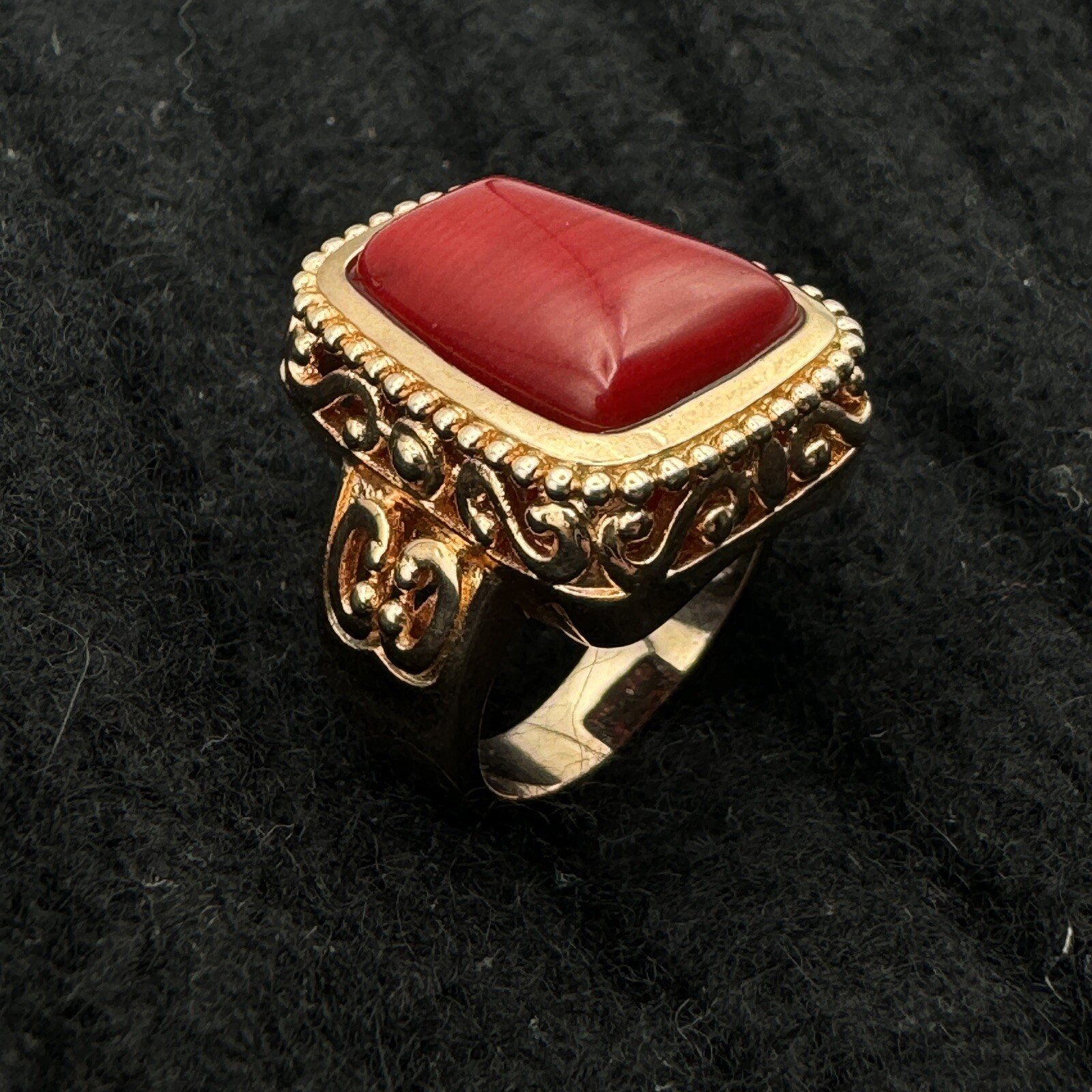 Vintage Red Bamboo Coral Ring Sterling Rose Gold Plate Size 6 JZ BBJ China