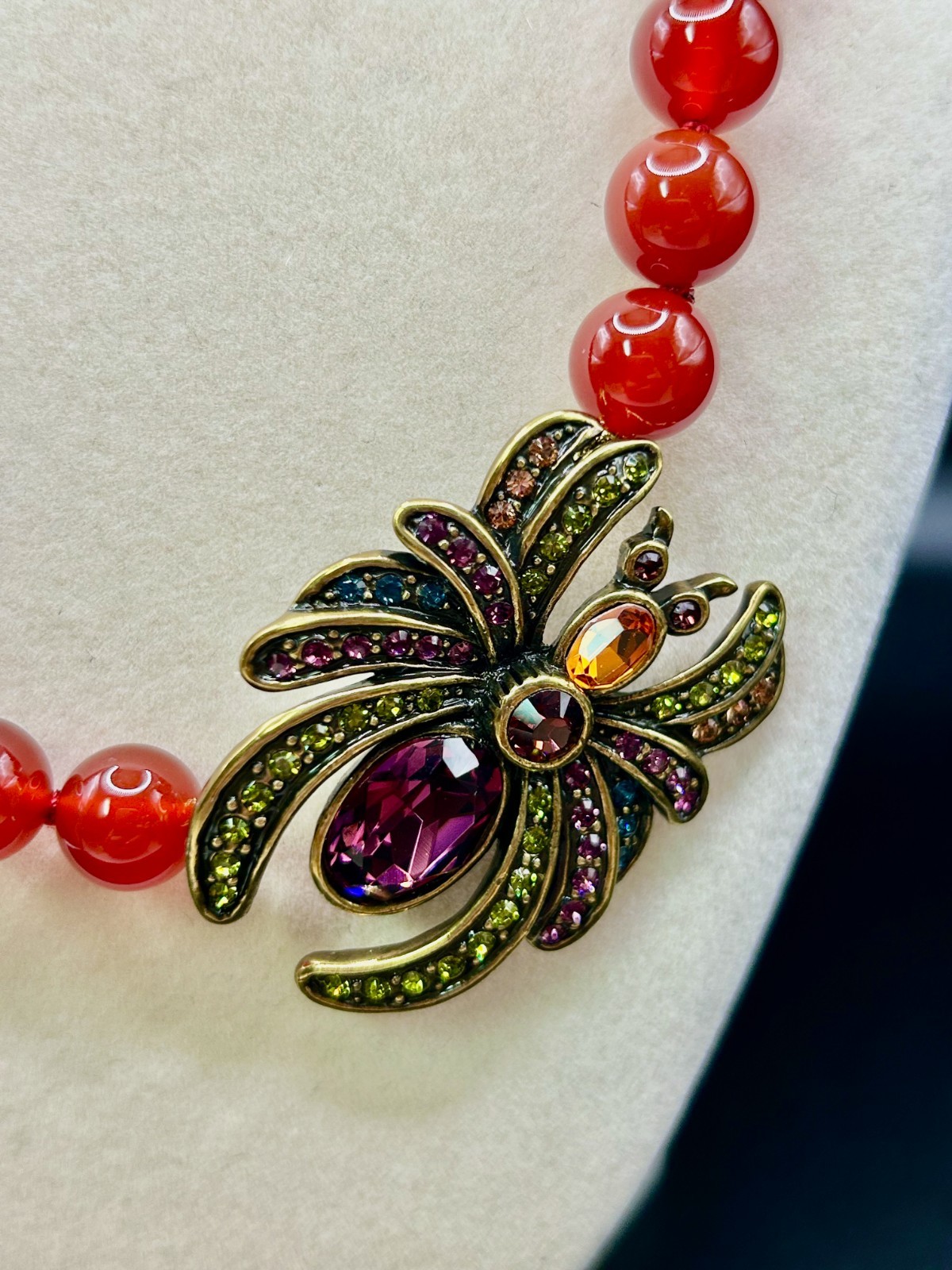 VTG HEIDI DAUS NECKLACE SWAROVSKI RHINESTONE SPIDER CHERRY RED GLASS BEADS HSN