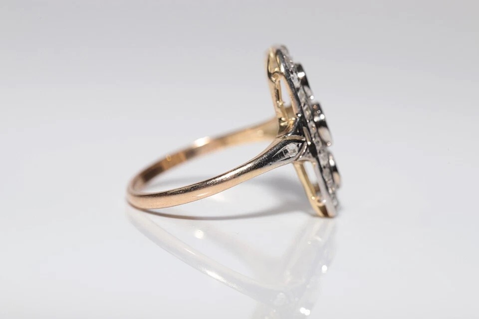 Antique Circa 1920s Art Deco 14k Gold Finish Lab Created Diamond Decorated Ring