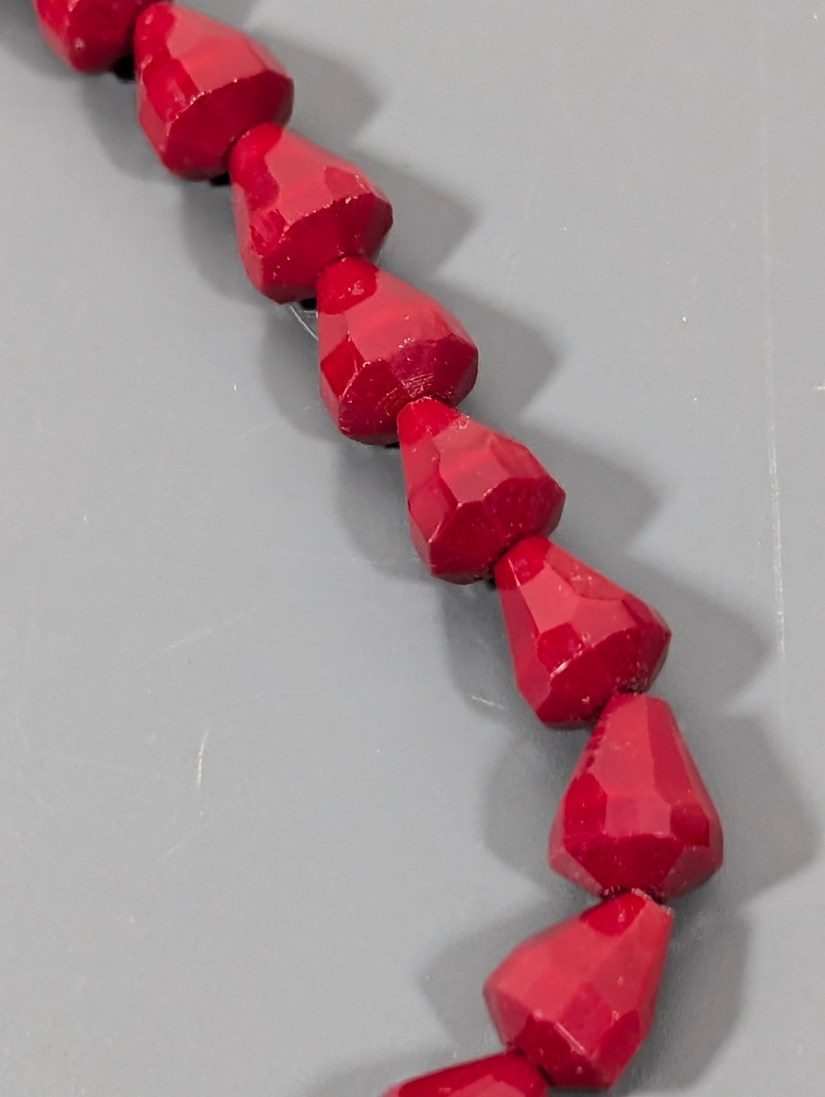 Vintage Bohemian Style Faceted Ruby Red Glass Bead Necklace Bicone 24″ MCM