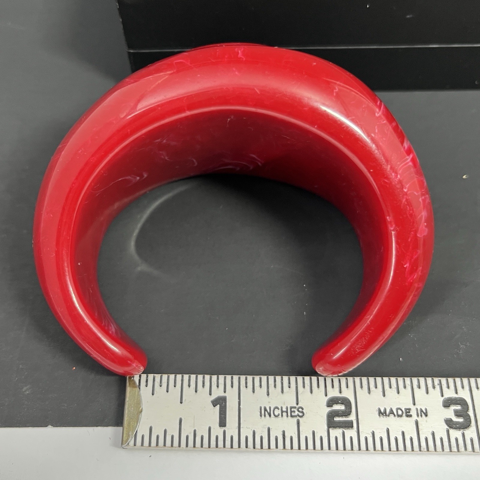 Red Lucite Cuff Bracelet Wide Chunky Statement Spiral Nautilus Shell Modernist