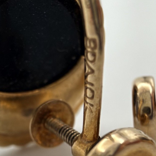 Vintage BDA 10K Gold Black Onyx Screw Back Earrings Oval Cabochon Estate 3.12g