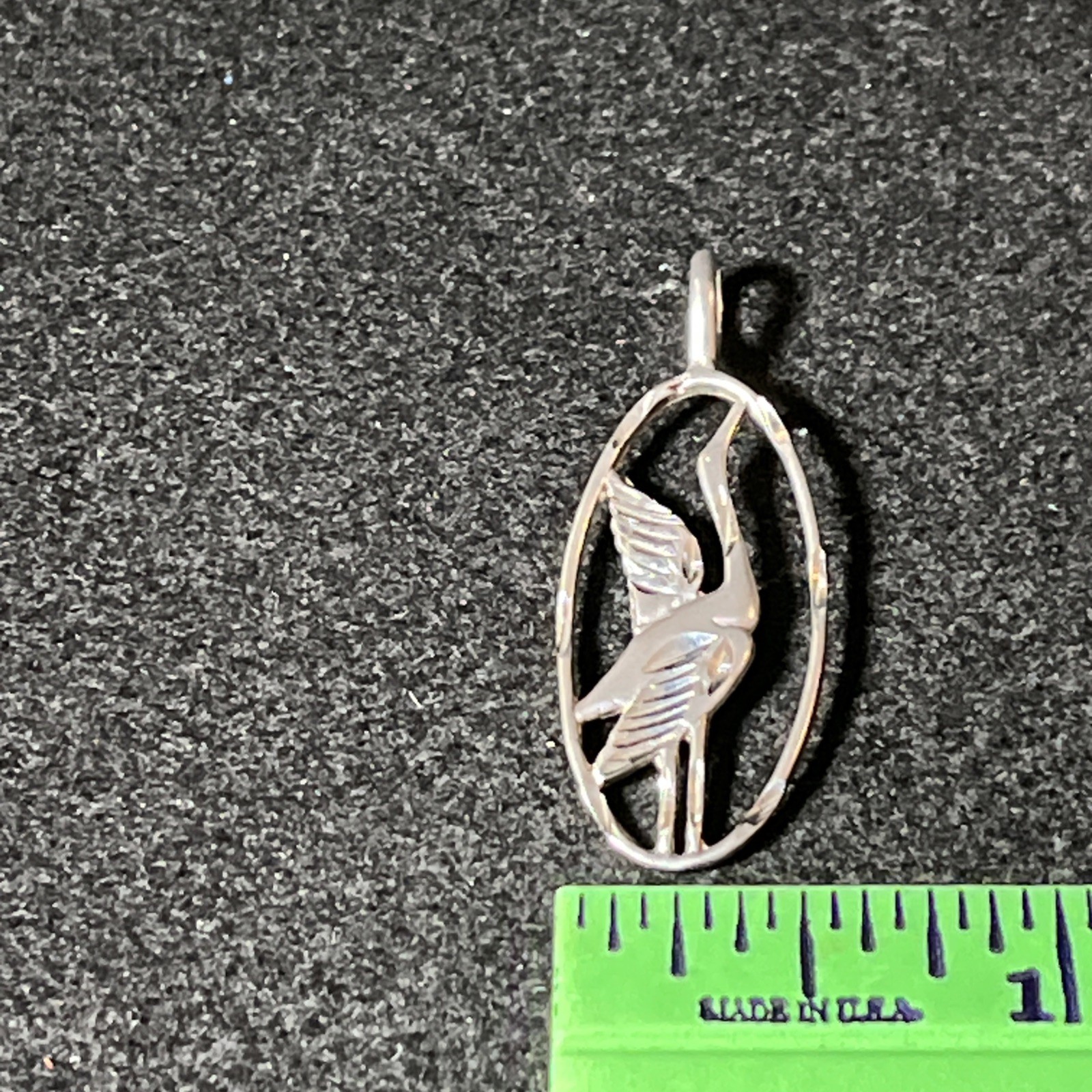 Vintage Egret Crane Heron Bird 925 Sterling Silver Pendant Bird Diamond cut