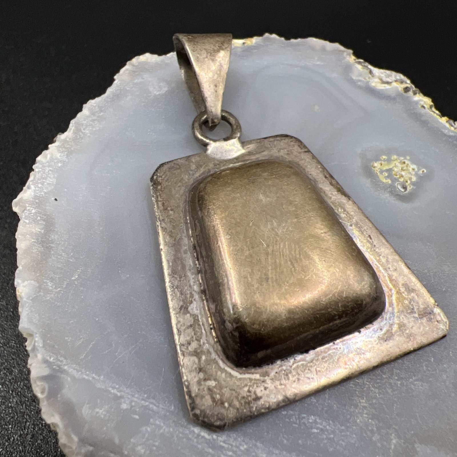 925 Sterling Silver VTG Modernist Pendant ~ Heavy Patina ~ ATI Mexico ~ 2” ~ 11g