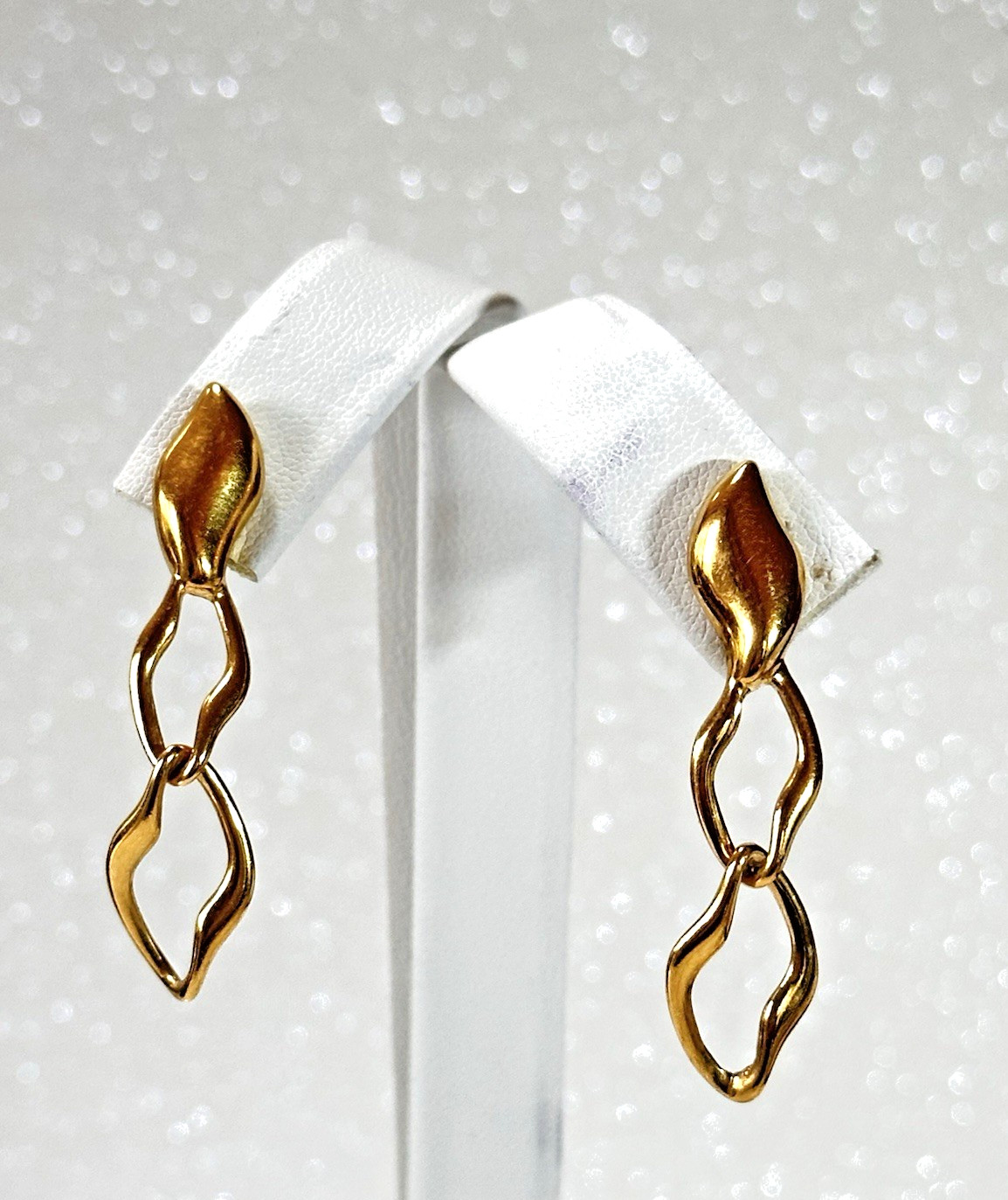 Crown TRIFARI Vintage Shiny Gold Tone Double Open Link Drop Dangle Earrings