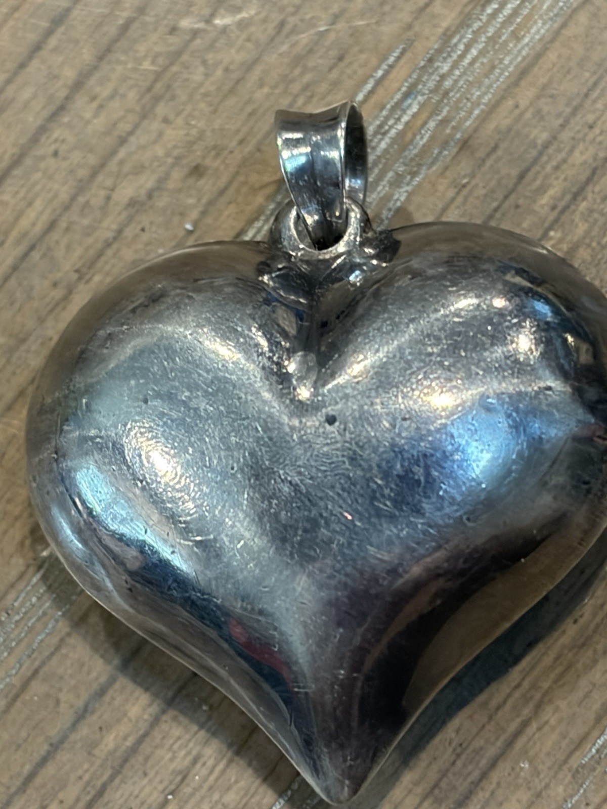 Vintage Sterling Silver Large Puff Heart Pendant (1-1/4”)