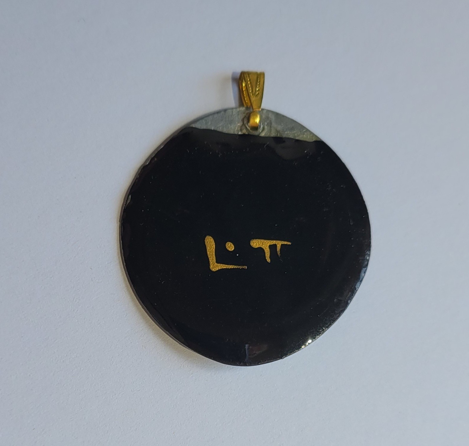Vintage Gold And Lacquered Blue Handmade Earrings And Pendant Set Signed L.TT