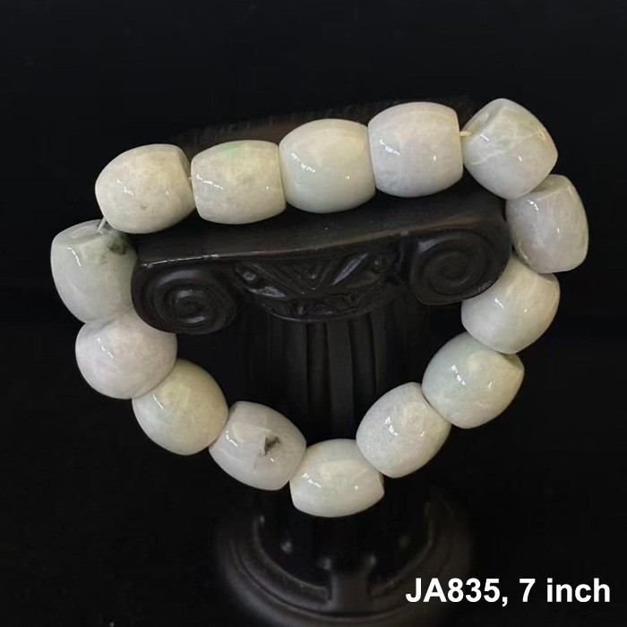 Natural Burmese Jade Jadeite Beads Bracelet Elastic, Width 12 mm