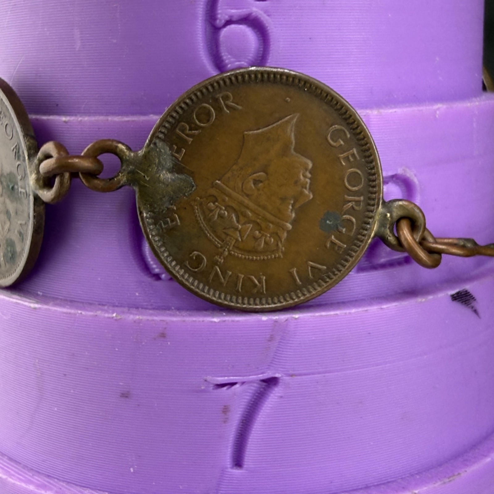 Vintage Coin Charm Bracelet Copper Tone 7”
