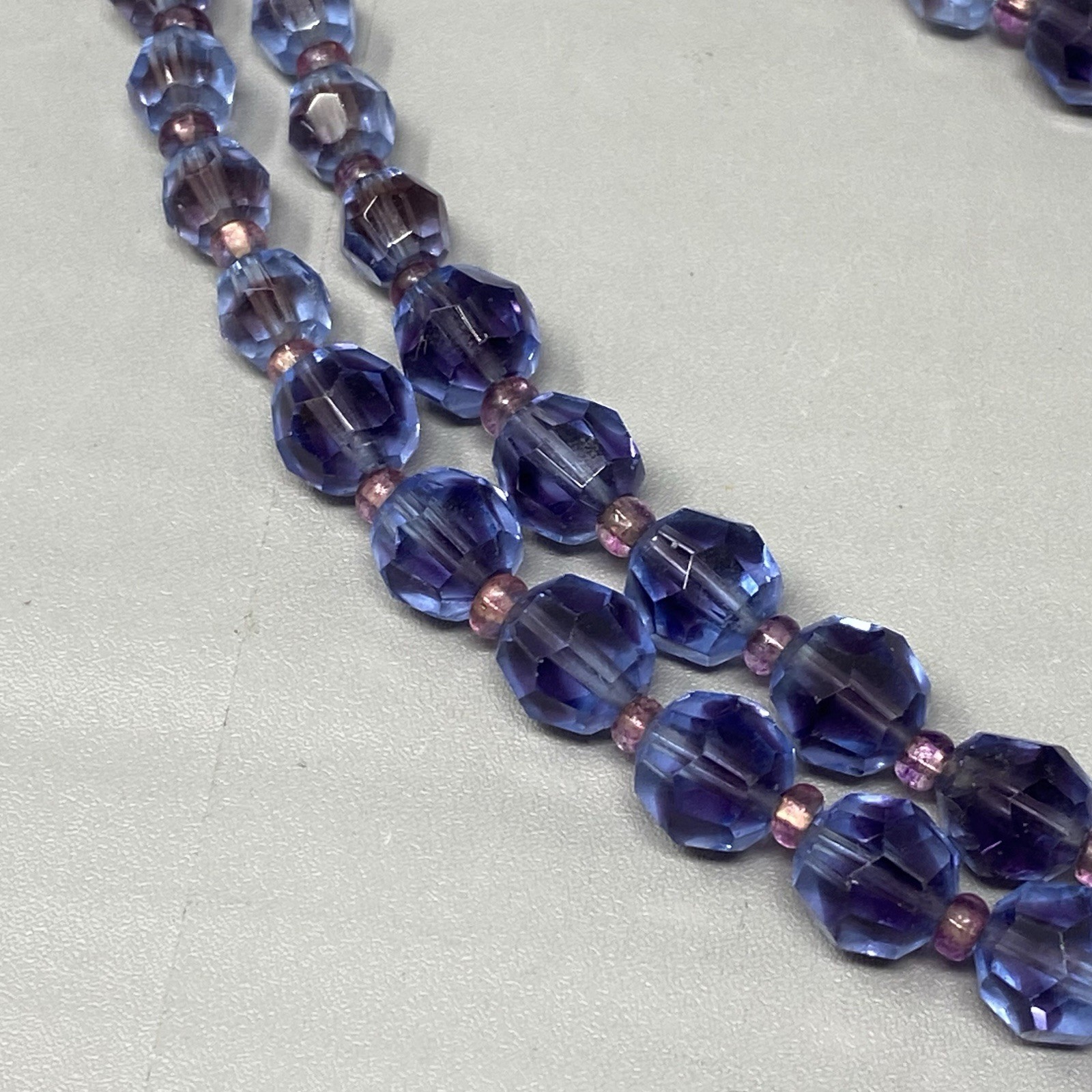 VTG Marvella Czech Glass Beaded Necklace Cobalt Blue Purple Coated Stunning 15″