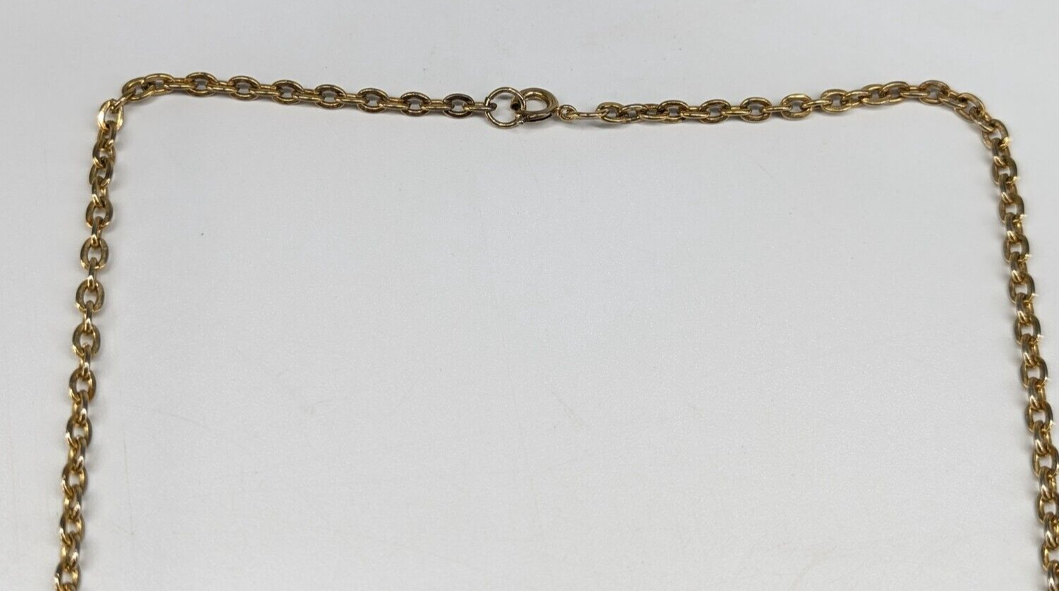 Vintage Gold Tone Dangle Openwork Pendant Statement Chain Necklace 20″ Long
