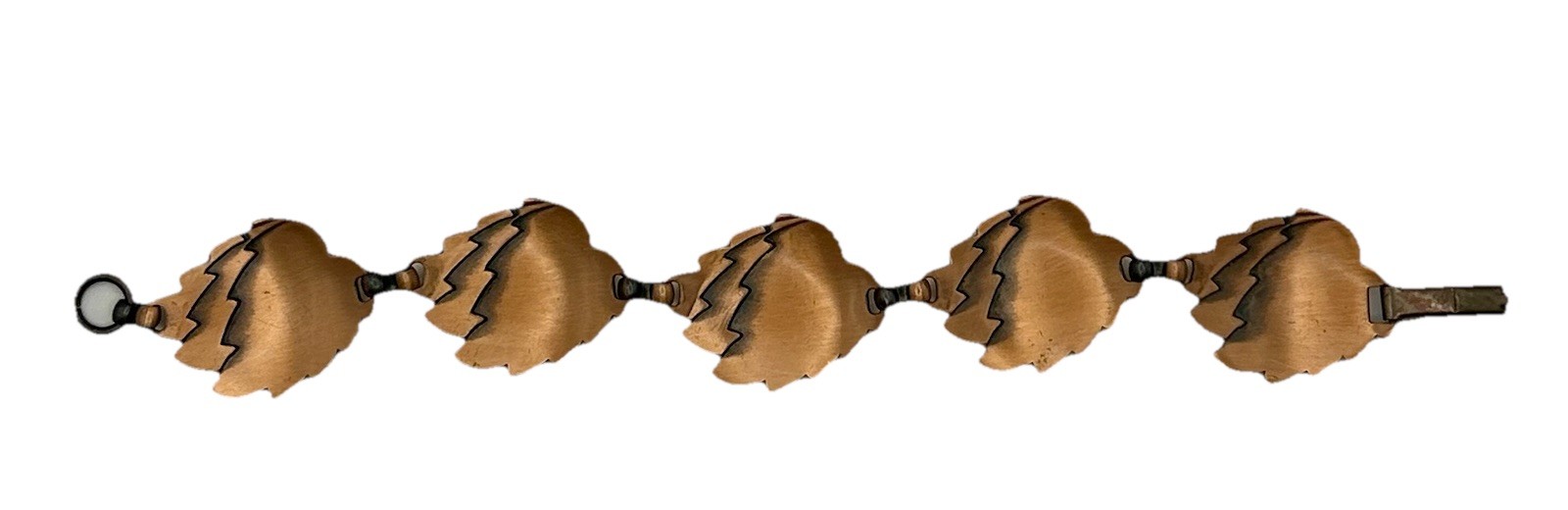 Vintage Copper Leaf Bracelet Brooch Set Modernist Mid Century 8” Nature Design