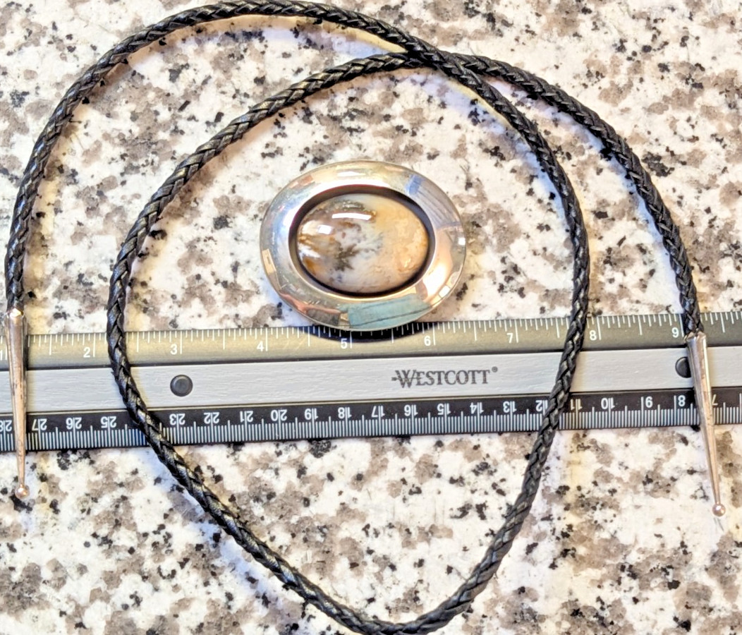 VTG STERLING SILVER BOLO SIGNED ABOUT 36 1/2″ LONG CORD BOLO WEIGHS 50.5+ GRAMS