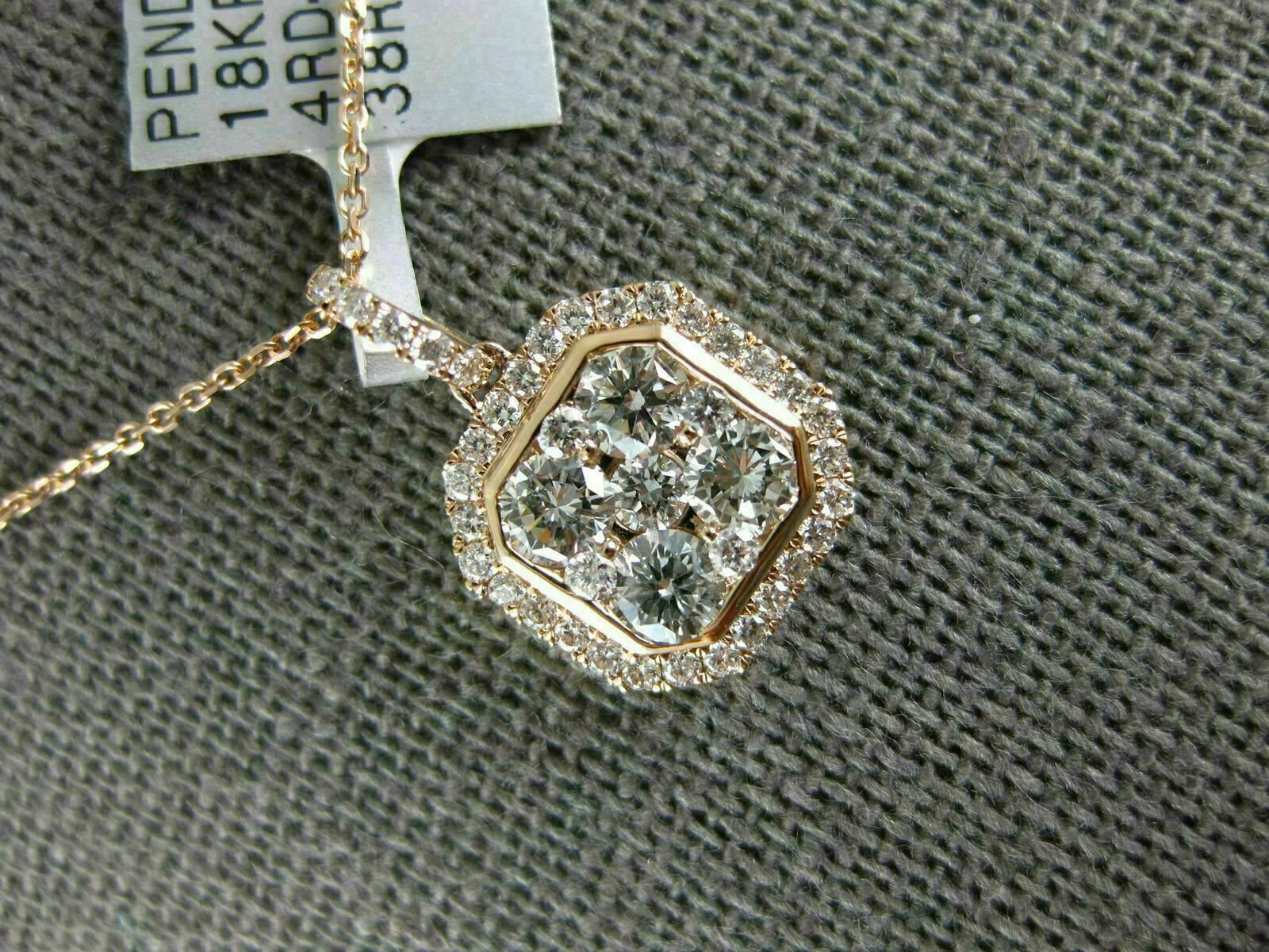 ESTATE LARGE .74CT DIAMOND 18K ROSE GOLD 3D SQUARE OCTAGON CLUSTER HALO PENDANT