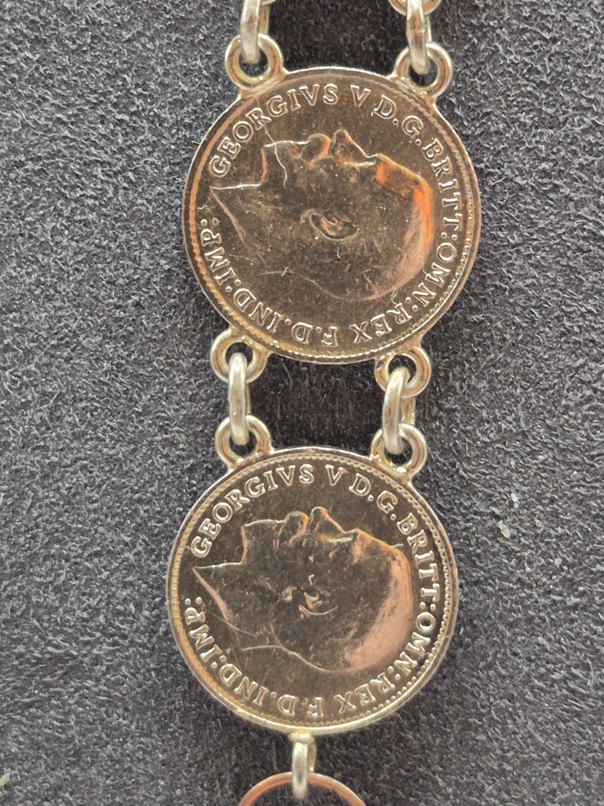 Antique Silver Coin Bracelet Chain Link Size 6.5. Gold Vermeil 1900’s To 1930’s