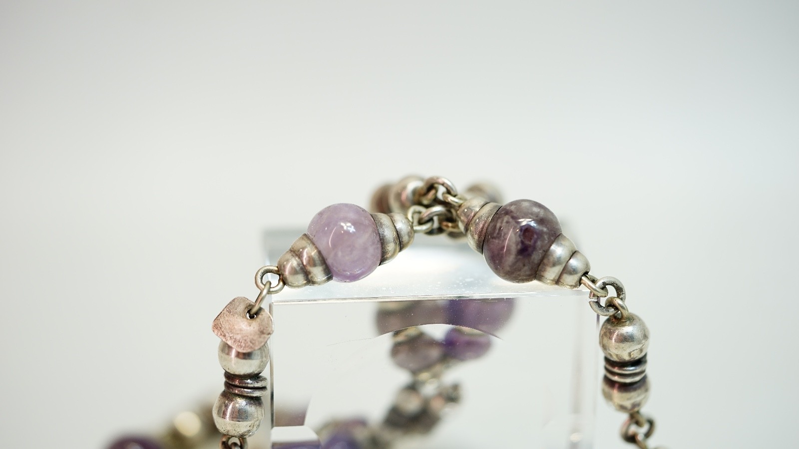 Vintage Mexico Sterling Silver Amethyst Beads Endless Beaded Necklace