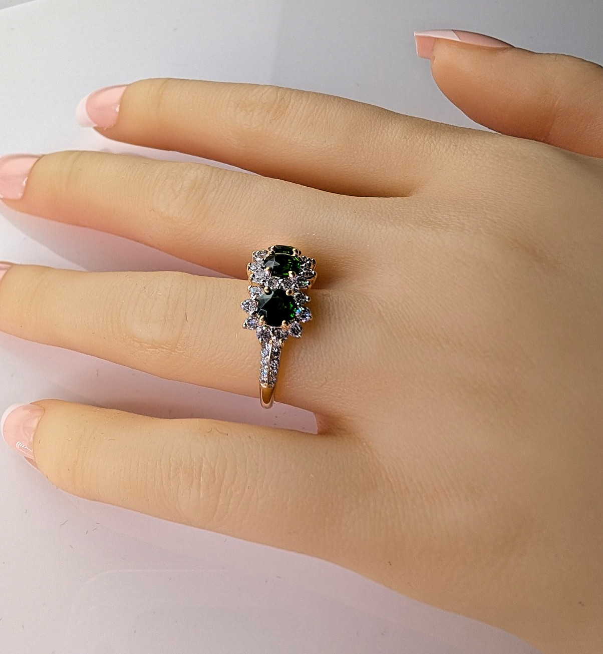 Diamond and Green Tourmaline 3 Stone Right Hand Ring 14K 2.5 Carats – Size 7-1/2