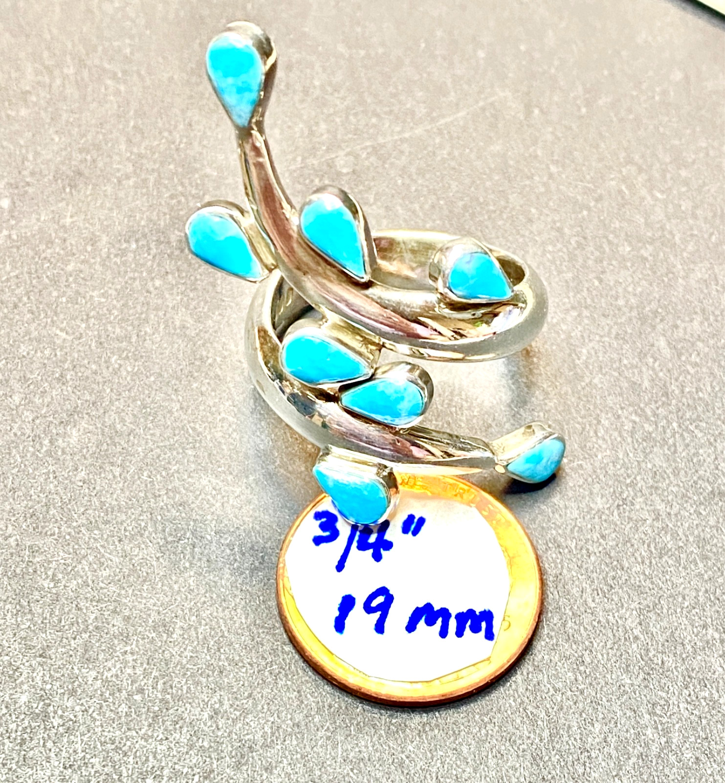 Vintage Sterling Silver Turquoise Dominique Dinouart Bypass Ring Size 8 1/2