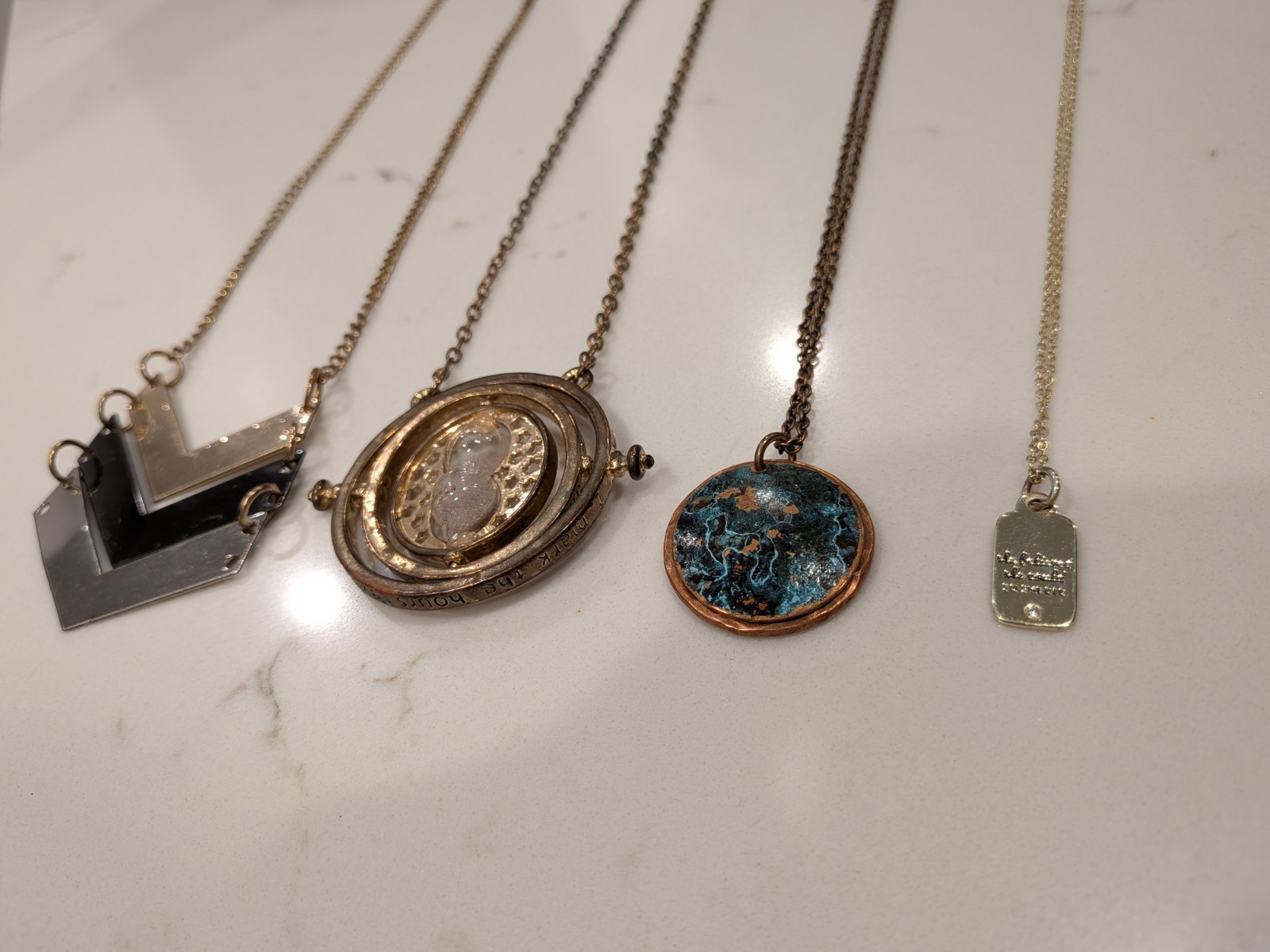 Lot of 4 Statement Necklaces | Chevron Geometric, Time Turner Style – Gold Tone