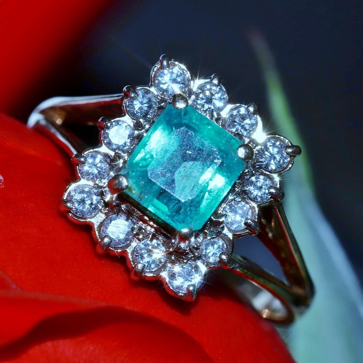 14k rose gold 0.78ct natural diamond sz 4.25 ring emerald vtg treated 2.50g 3823