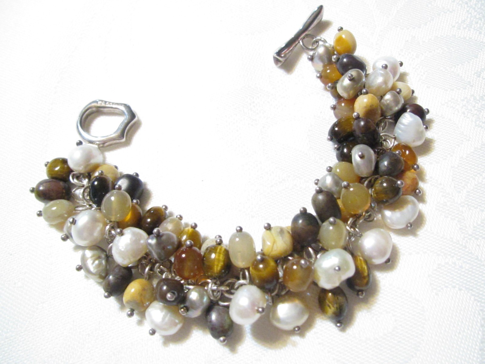 VINTAGE WHITNEY KELLY STERLING SILVER GEMSTONES & PEARLS TOGGLE BRACELET-65 GR.