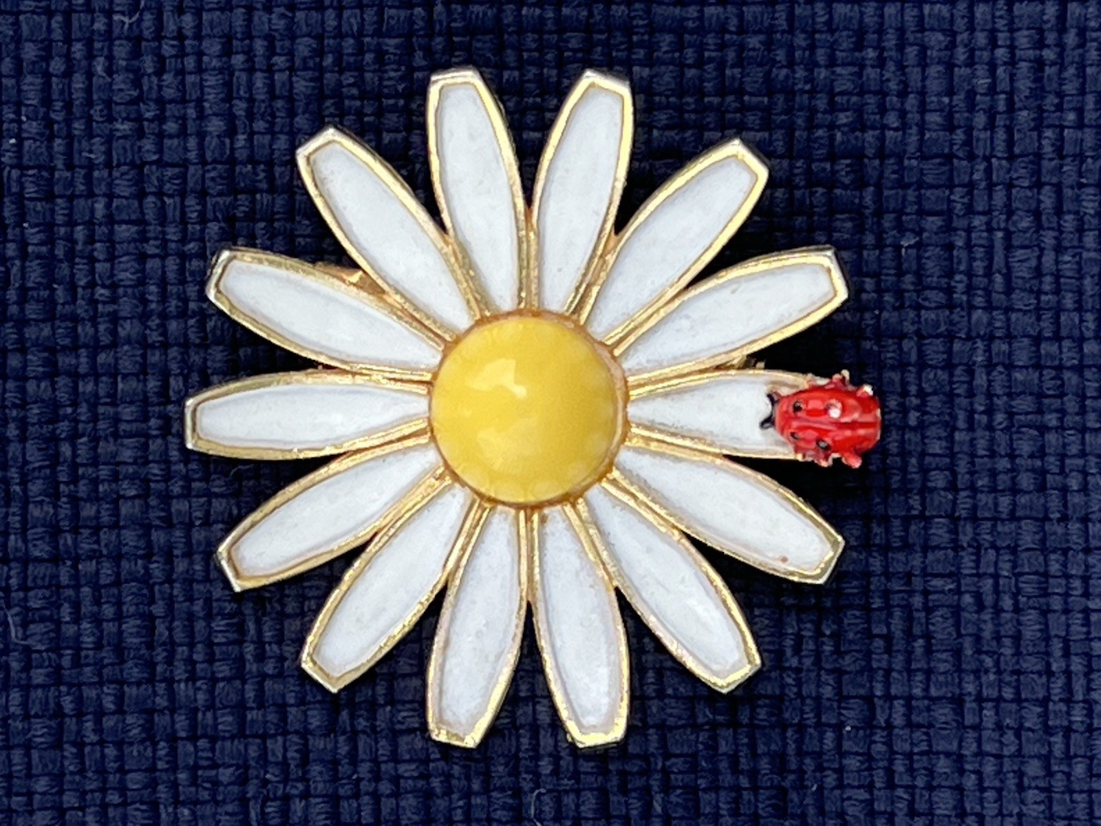 Vintage Signed Weiss Ladybug on Daisy Brooch 1960’s Almost 2″Diameter