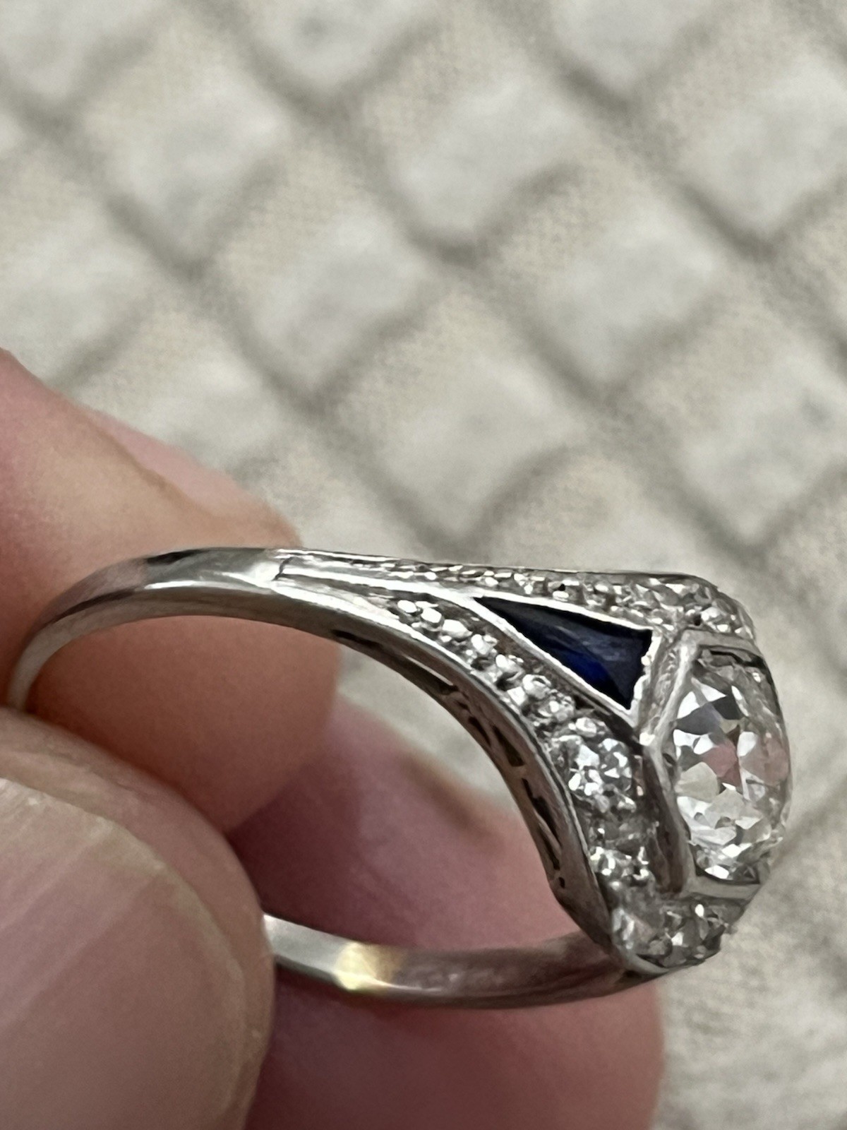 1920s Art Deco Old European Cut Diamond 14k White Gold Ring Antique Engagement