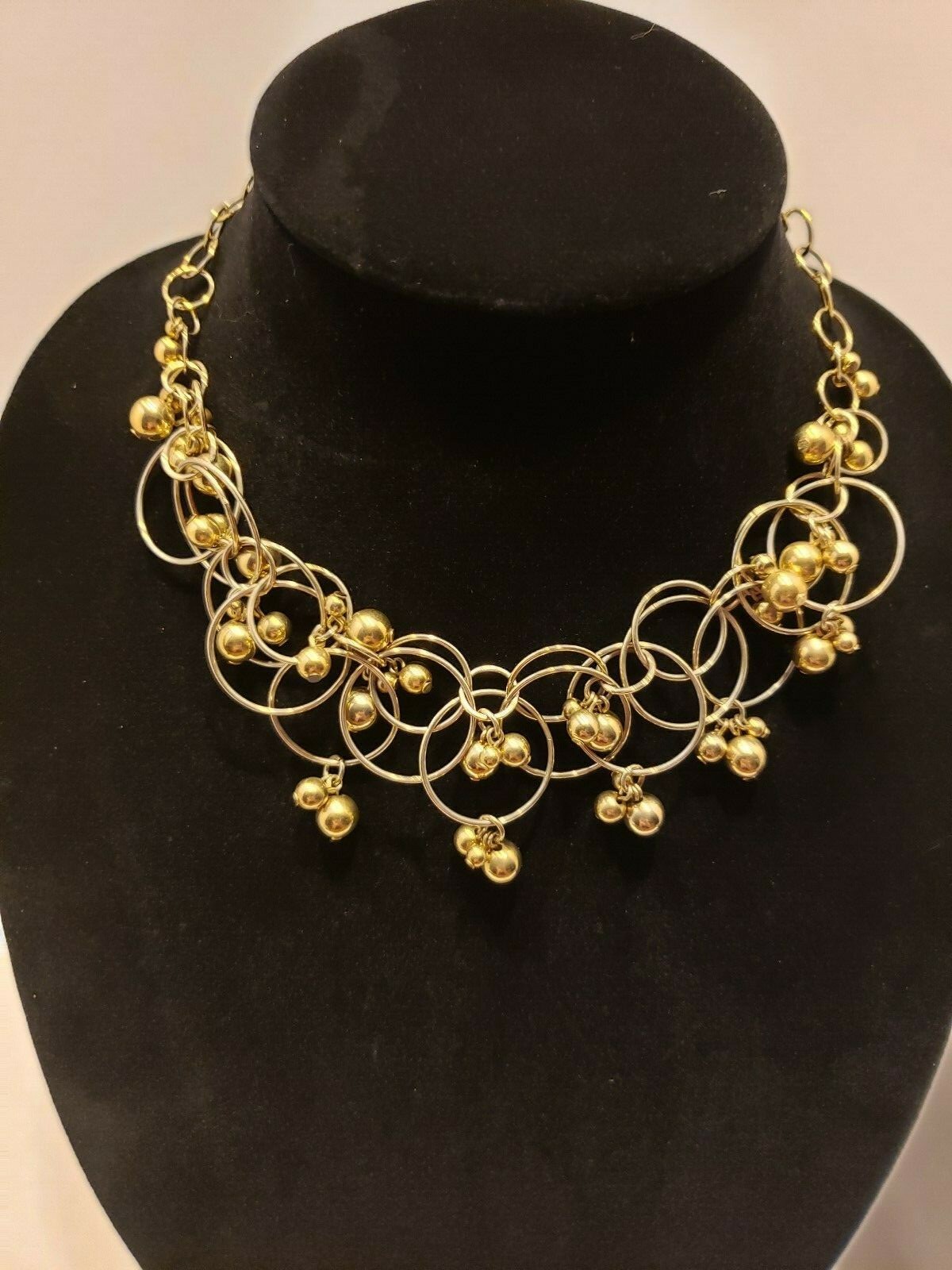 Talbots Statement Necklace Gold Tone Circle,Hoop Dangles 16″ 3″ extender