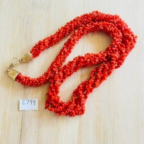 VTG Mediterranean Salmon Red Coral Natural Necklace Gold Filled Italy 22″ 58g