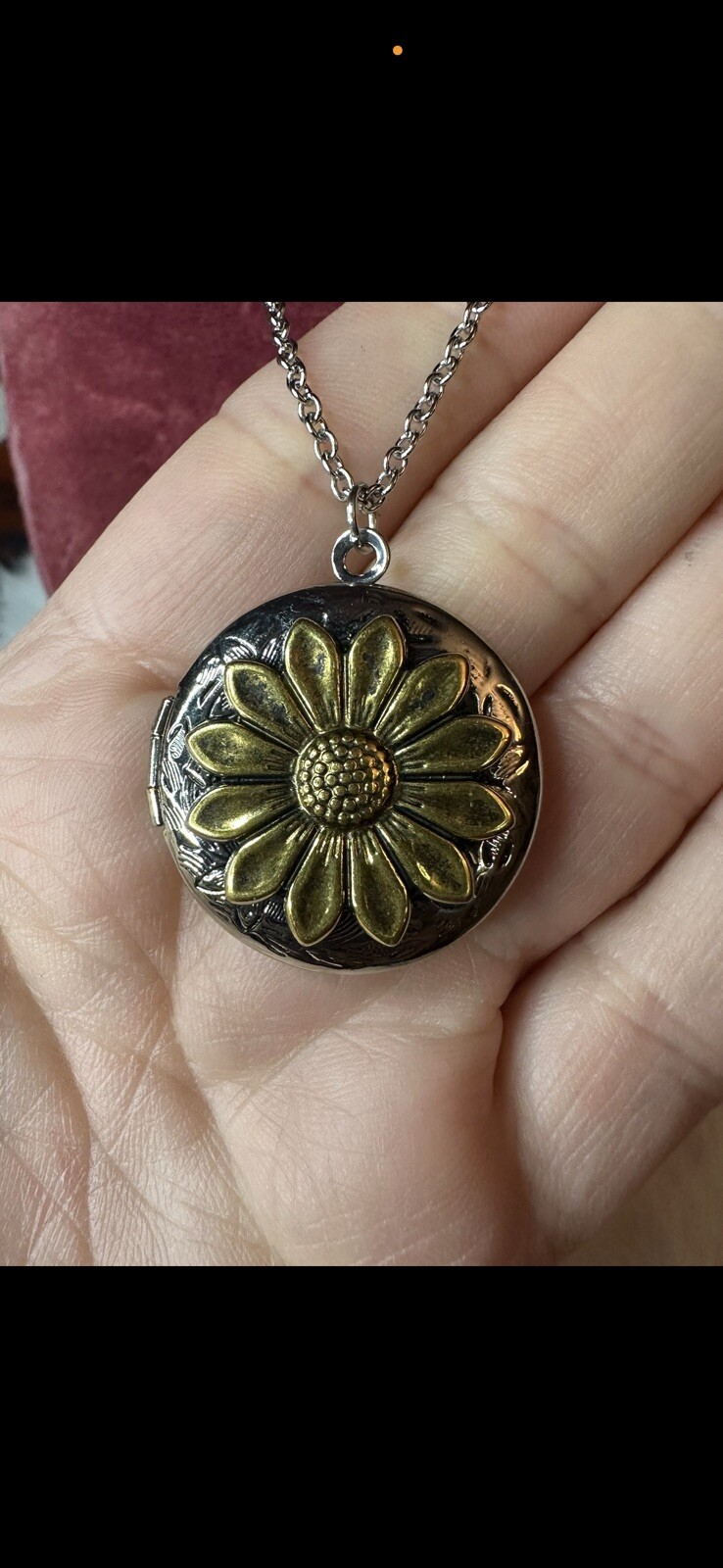 Sunflower Locket Necklace New Boho Country Western REN Fairy Vintage Silver Gift