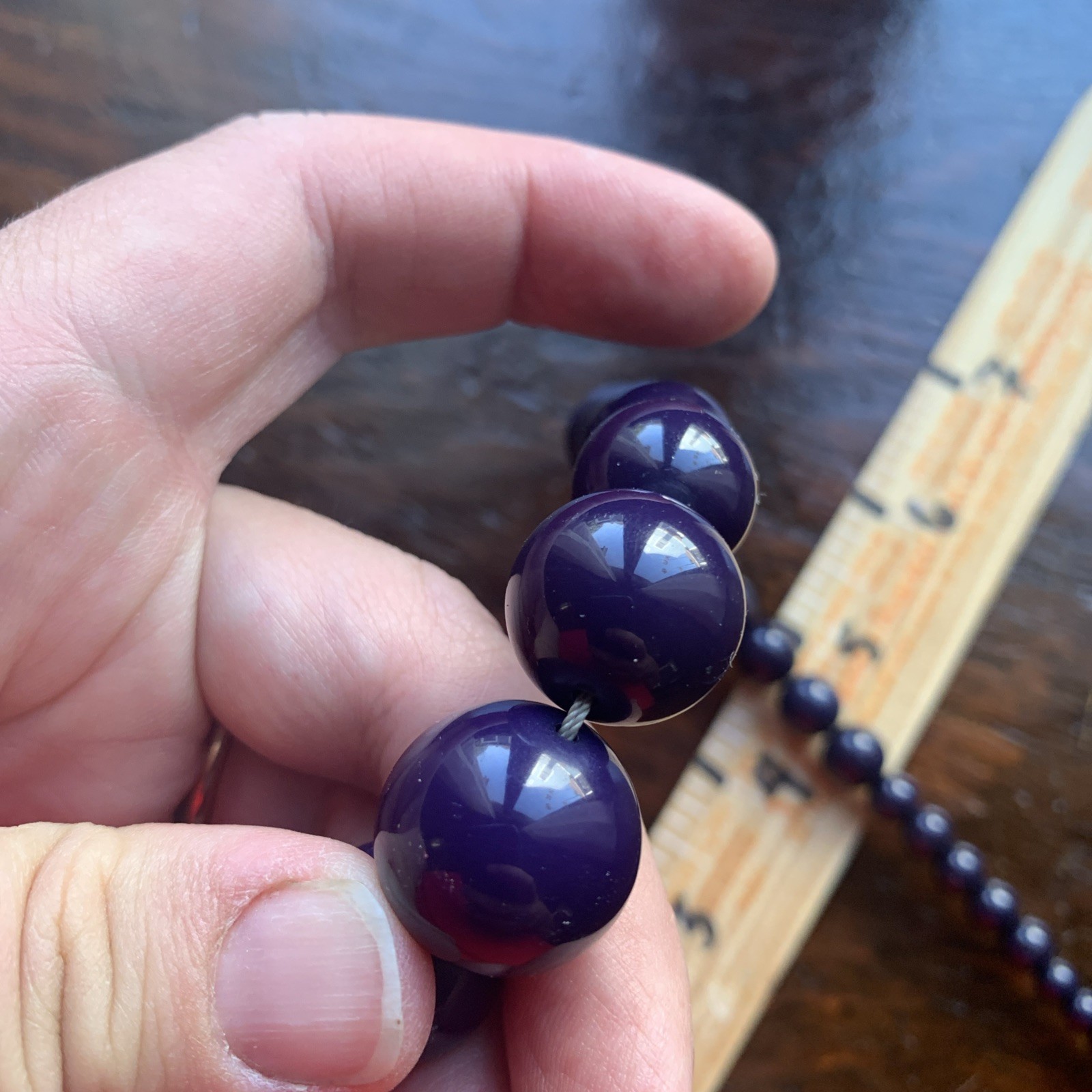 Graduated Purple Plastic Bead Necklace Retro Style 22 Inches
