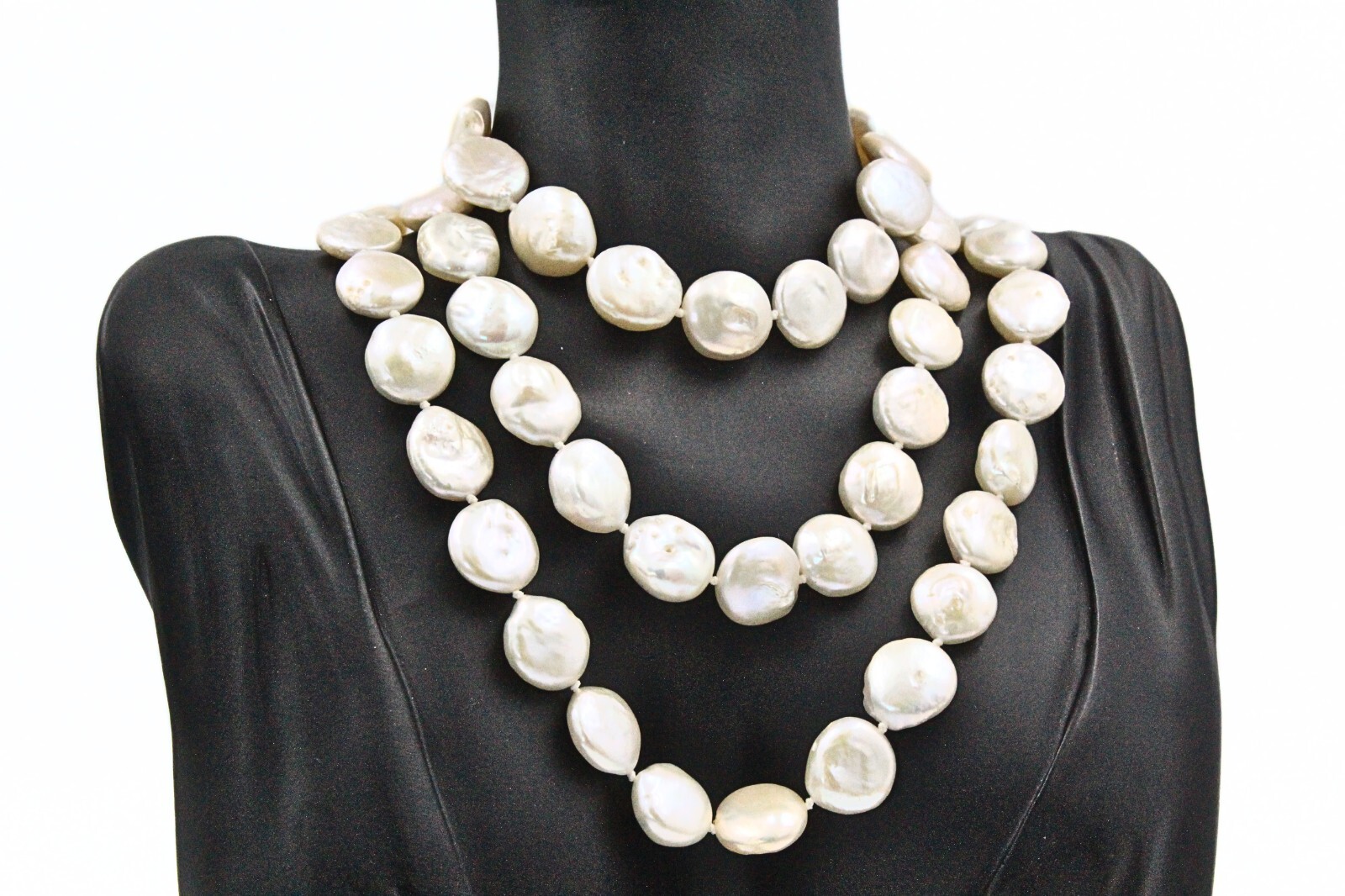 HSN Lucas Lameth Sterling Silver Flat Round Biwa Freshwater Pearl Necklace