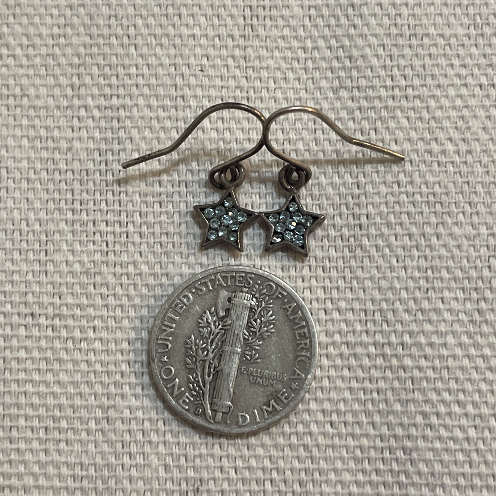 Vintage Sterling Silver Blue Crystal Pave Star Dangle Earrings Artisan Signed