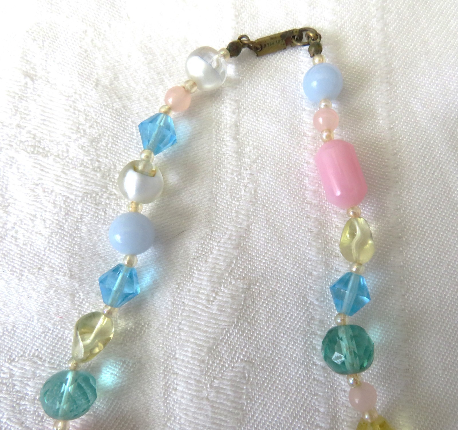 Vintage Miriam Haskell Choker Necklace Glass Beaded Pink Blue Clear Yellow 15″
