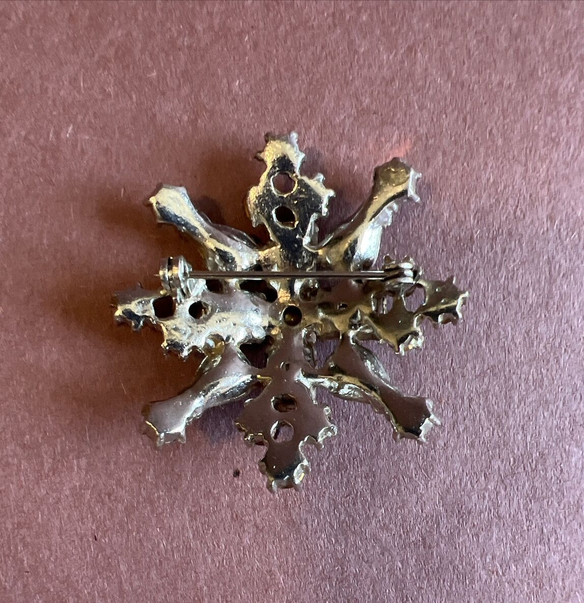 Silver Tone Blue And Purple Rhinestone Starburst Brooch app. 2″ Diameter
