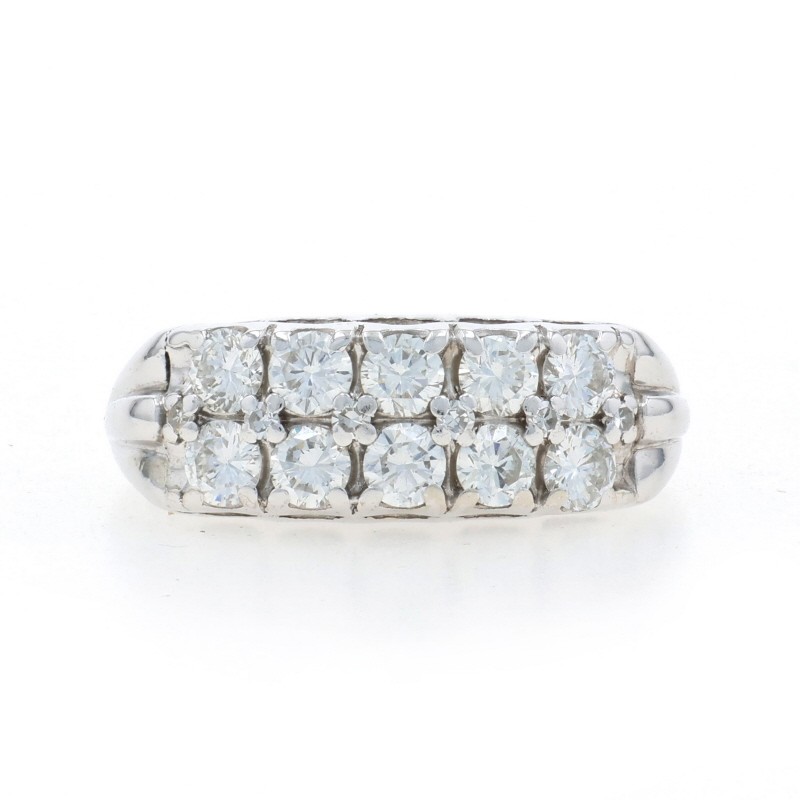 White Gold Diamond Cluster Cocktail Band – 14k Round Brilliant 1.00ctw Ring