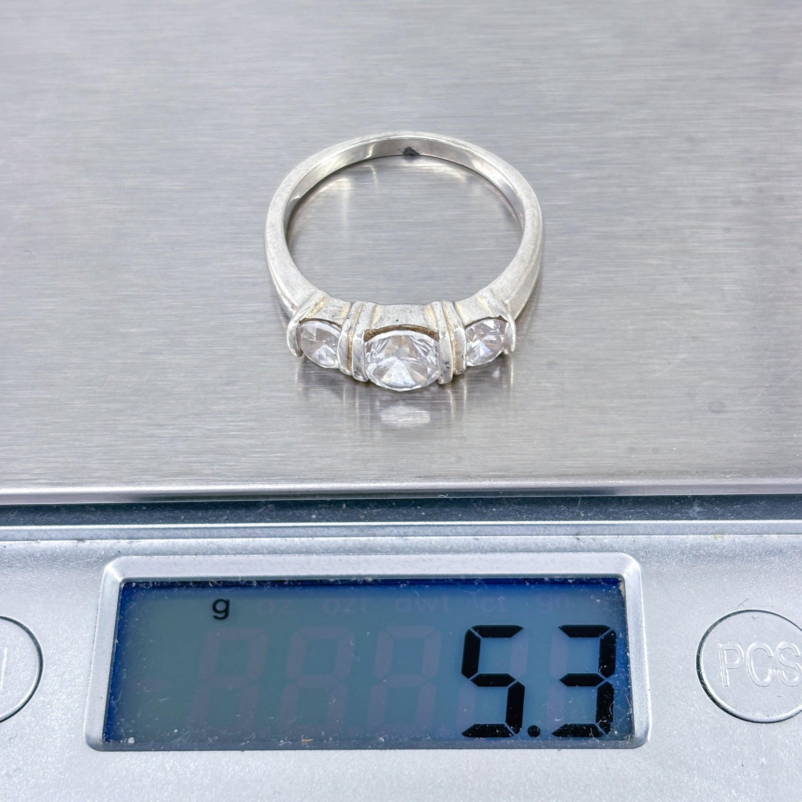 Vintage Sterling Silver 925 White Crystal Three Stone Ring Size 10