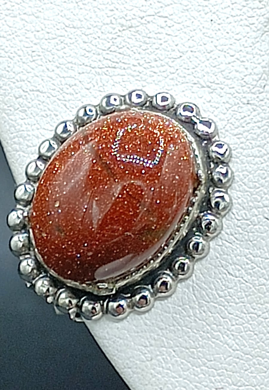 Vintage Goldstone Necklace Clip On Earrings Set Silver Tone