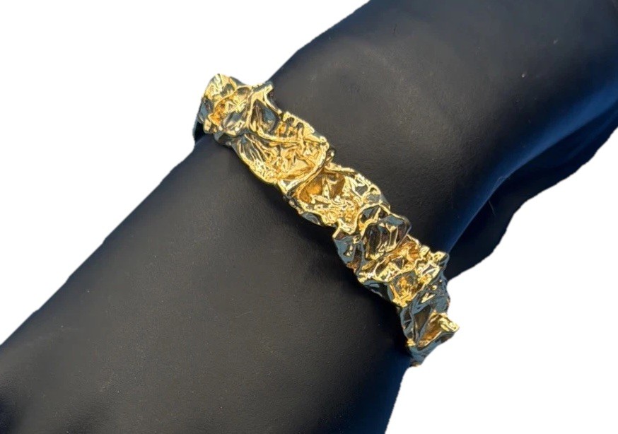 24K Gold Plated Sculptural Bracelet – Textured Molten Metal Design