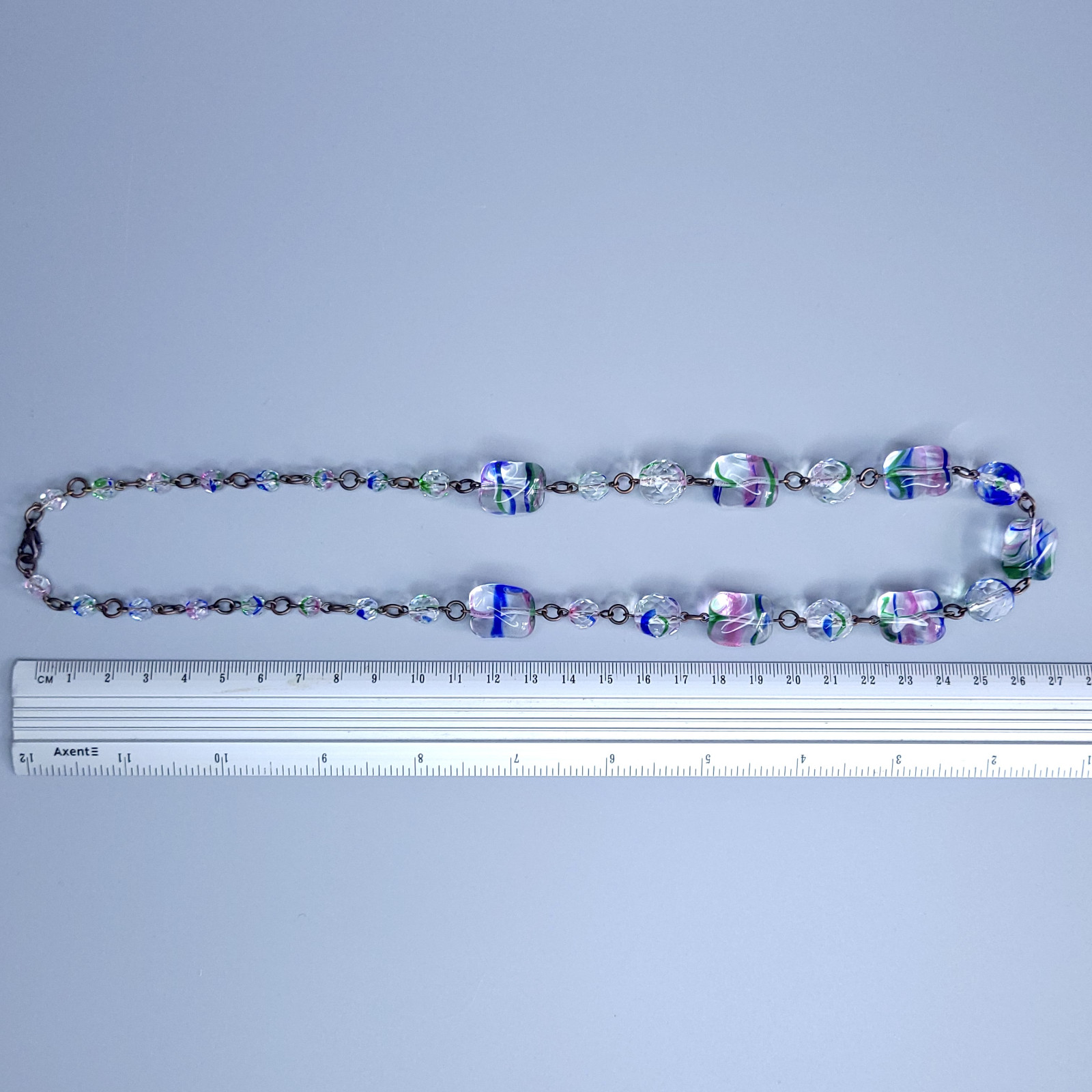Iris Glass Necklace 22” Multicolor Czech Vintage Beads Art Glass
