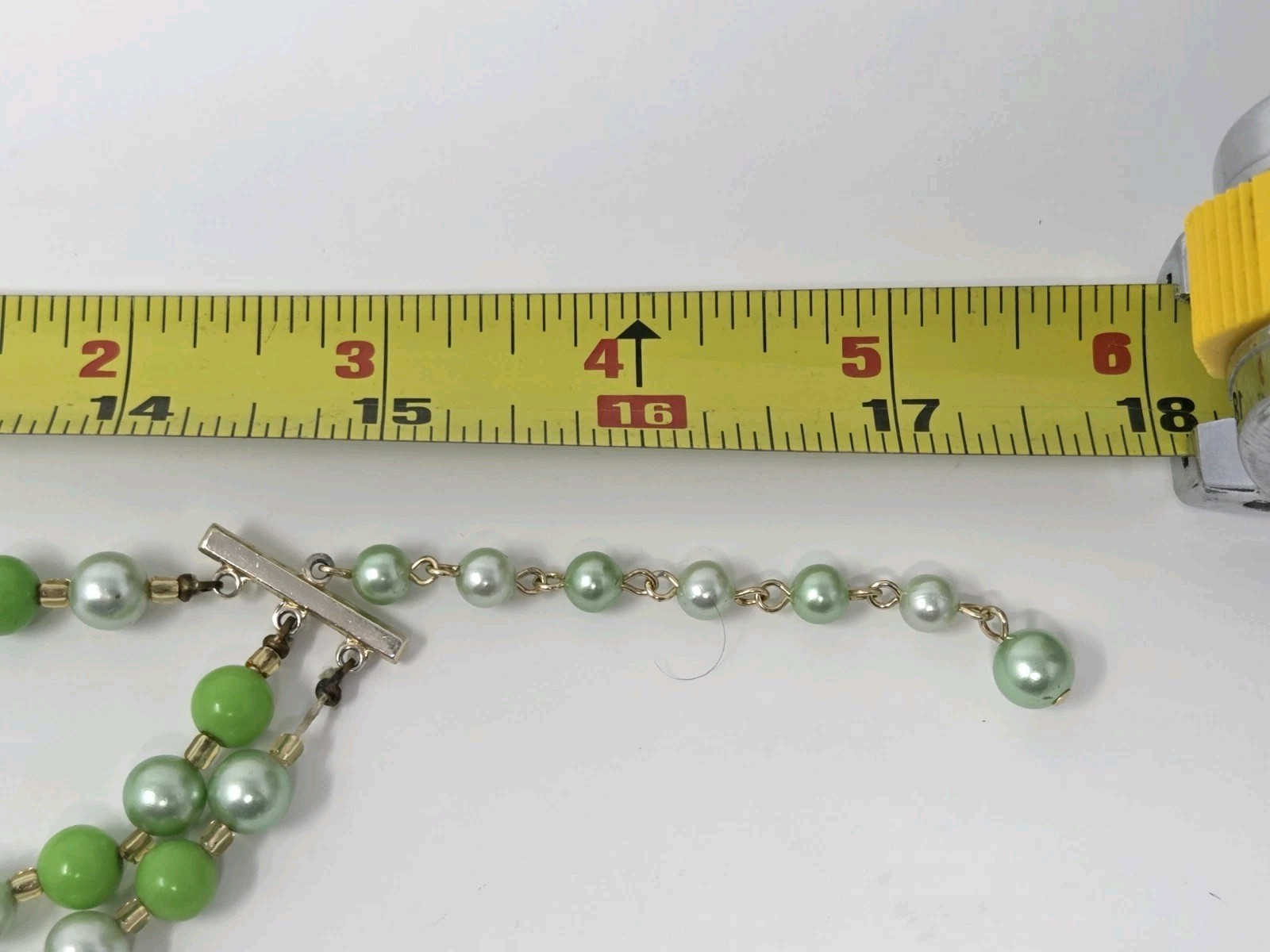 Sea Foam & Lime Green Triple Strand Beaded Necklace Vintage Faux Pearl 15 – 17″