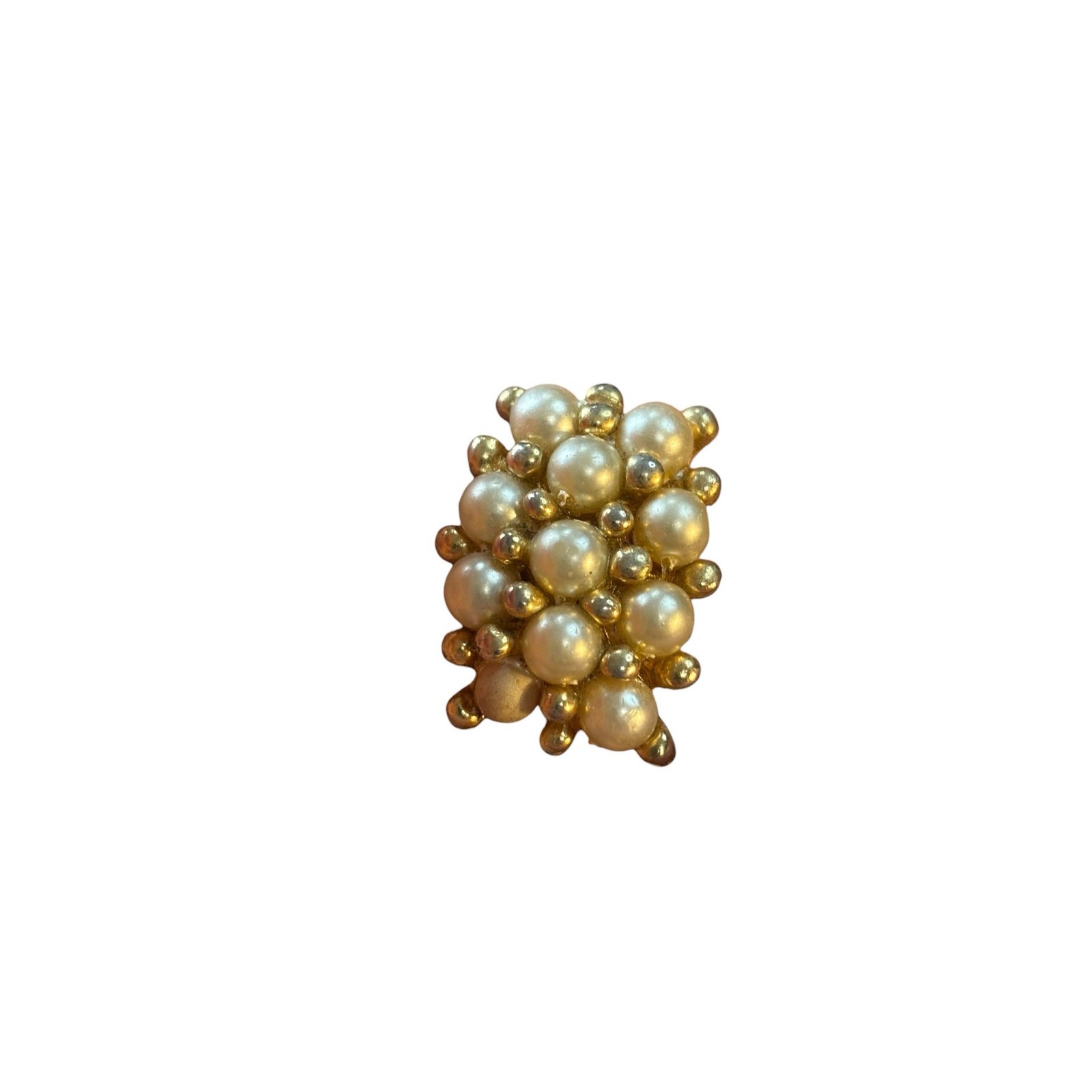 Vintage Faux Pearl Cluster Fur Clip Gold Tone Beaded Statement Mid Century Glam