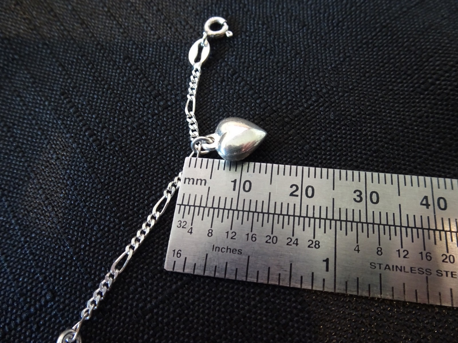 #632–VINTAGE STERLING SILVER PUFF HEART BRACELET-925–ITALY
